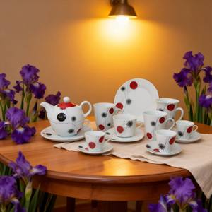 Ensembles de petit-déjeuner élégants en céramique et porcelaine / Services de thé de l'après-midi, tasses à café, soucoupes, plateaux - Marque HARVIT, design mignon, pour les fêtes - Product Image 4