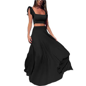 Sexy Elegant Stretchy Lace Solid Colour Big Hem Long Skirt Two Piece <b>Set</b> for Women Fashion - Product Image 1