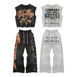 OEM personalizado Unisex Vintage pesado algodón Jogging trajes de alta calidad de 2 piezas de lavado ácido chándal conjunto de talla grande otoño - Product Image 1