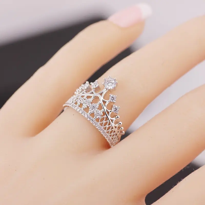 18K White Gold Plated Zircon Fine Jewelry Rings Austria Crystal Princess Crown Couple Wedding Diamond Rings Set