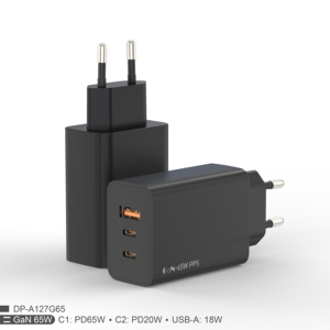 Usine en gros PD 65W Gan chargeur US EU UK PD + PD + QC USB C Qc3.0 téléphone portable chargeur rapide 65W Gan chargeur 2C1A - Product Image 4