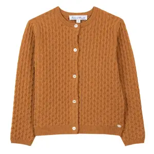 Children Autumn cute hand knitted cardigans girls pompon design sweaters kids solid simple woolen long sleeve coat