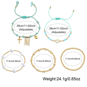 ชุดกำไลข้อมือ Go2boho ลายกางเขนพระเยซูและพระแม่มารี ประดับมุกและลูกปัดเทอร์ควอยซ์ ชุบทอง ผลิตภัณฑ์คริสเตียน เครื่องประดับ ของขวัญสำหรับผู้หญิง - Product Image 6