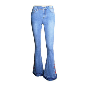 Taille UE Jeans en denim de haute qualité à broderie de <span class=keywords><strong>fleurs</strong></span> pour femmes - Product Image 4