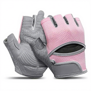 Women Fitness <b>Gloves</b> Open Finger Pink Gray Workout Training Gym Exercise Perforated Breathable Half Finger <b>Gloves</b> - Product Image 1