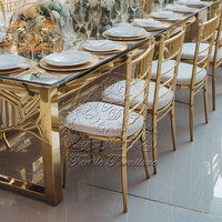 Ensemble de tables à manger modernes pour hôtel, mariage, verre trempé doré, cadre en acier inoxydable, complet, importé, 12 places