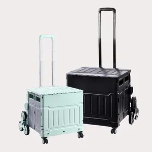 Supermarkets Promotion Collapsible Portable mini Plastic Boxes Folding Foldable Grocery Shopping Carts Trolleys Storage Groceri