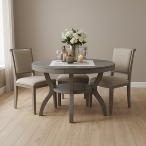 Table à manger ronde en bois massif gris rustique Db avec étagère, meubles de maison assemblés, accessoire de salle à manger - Product Image 2