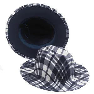 Topi formal pria kotak-kotak bergaris uniseks dewasa dapat disesuaikan topi fedora mode hangat topi fedora
