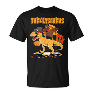 T-shirt con stampa digitale del dinosauro Turkeysaurus Rex per il Ringraziamento, unisex, a maniche corte, girocollo, per adulti - Product Image 2