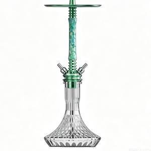 Green Pattern <b>Hookah</b> Aluminum Shisha <b>Pipe</b> Clear Glass Base Double Hose Lounge Use - Product Image 1