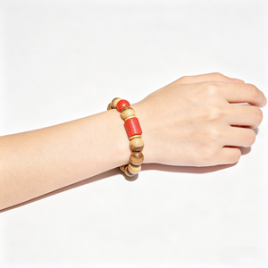 Bracelet perlé vintage en bois d'agar naturel avec serti clos et motif papillon en cinabre, style bouddhiste, unisexe, cadeau contre le mal et les forces négatives - Product Image 4