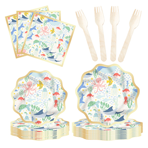 DAMAI Under the Sea Theme Paper <b>Tablecloth</b> Banner Kids Happy Birthday Party Custom Party Dinner Plates <b>Disposable</b> Tableware Set - Product Image 1