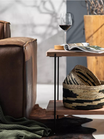 Table basse mobile à deux niveaux en bois massif rustique et fer forgé, style minimaliste moderne, pour salon et canapé, mobilier de maison