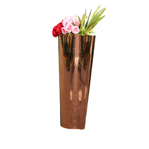 Vase en acier inoxydable finition miroir rose gold, pot à fleurs moderne et luxueux pour la décoration des centres commerciaux - Product Image 5