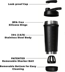 时尚便携式保温瓶304不锈钢绝缘健身房运动摇床杯，带旅行杯混合球 - Product Image 3