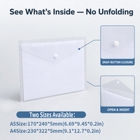 Pochette transparente en PP avec fermeture à bouton-pression A4 et A5, enveloppe en plastique imperméable pour le classement au bureau, à l'école ou à la maison