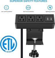 Multiprise de bureau à fixation sur bord de table avec 3 prises et 2 ports USB Type-A, installation facile pour table de bureau