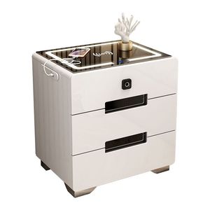 <b>Smart</b> Bedside Table With Fingerprint <b>Lock</b> Bluetooth Speaker Glass Top Modern Minimalist Design For Bedroom Home Use - Product Image 4