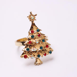 Anneaux de serviette en forme de sapin de Noël en or avec diamants colorés, boucle pour <span class=keywords><strong>mouchoir</strong></span> - Product Image 2