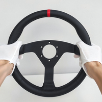 Volante de Carreras JLH de 320 mm, Empuñadura de Cuero Negro, Línea de Posicionamiento Roja, 3 Radios de Aluminio para Auto y Simulación de Carreras