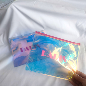 Biểu Tượng Tùy Chỉnh In Ba Chiều Mỹ Phẩm Túi PVC Màu Hồng Rõ Ràng Làm Cho Lên Trong Suốt <span class=keywords><strong>Ziplock</strong></span> Tay Thời Trang Túi Phẳng - Product Image 4