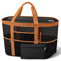 Sac de plage en maille pour femmes, fermeture éclair supérieure, 11 poches, pochette amovible, lavable en machine, sac à main chic pour l'été