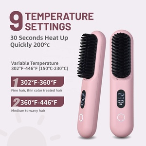 Fengmang OEM ODM riscaldamento rapido ionico liscio pettine personalizzato Logo viaggio Mini Cordless Wireless ionico USB piastra per capelli <span class=keywords><strong>spazzola</strong></span> - Product Image 2