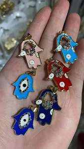 <span class=keywords><strong>Filigree</strong></span> Hamsa jimat tangan berlapis emas mikro <span class=keywords><strong>Pave</strong></span> Zircon Openwork jimat pelindung liontin untuk Kalung membuat perhiasan religius - Product Image 4