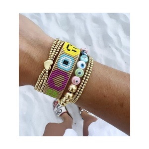 Pulsera <span class=keywords><strong>de</strong></span> Cobre con Ojo Turco y Corazón, Bañada en Oro <span class=keywords><strong>de</strong></span> 18k, Diseño <span class=keywords><strong>de</strong></span> Estrella y Sonrisa, Hecha a Mano, Set <span class=keywords><strong>de</strong></span> Pulseras Miyuki al por Mayor - Product Image 2