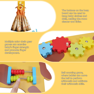 Tableau d'activités mural multifonctionnel en bois à 7 panneaux pour l'éveil et les exercices sensoriels des tout-petits - Girafe - Product Image 3