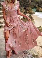 Robe longue pour femmes, imprimé floral, à lacets, avec glands, ourlet large, robe maxi vintage d'été, tenue de plage