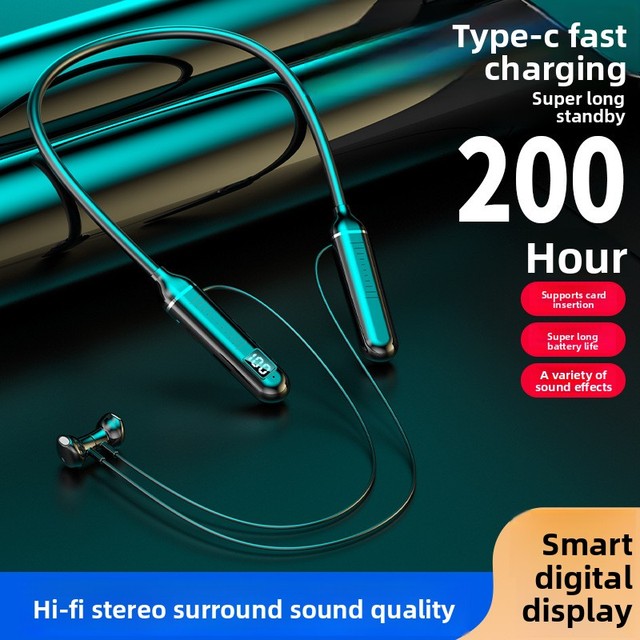 For 5.0 Wireless Neckband Headphones Digital Display 5-10 Hours Playtime Semi-In-Ear Sports Stereo Neck-Hanging Design