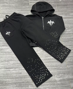 Ensemble de Survêtement Personnalisé 2 Pièces en Molleton Français Épais 100% Coton Pour Homme, Comprenant un Sweat à Capuche Coupe Boxy et un Pantalon de Jogging Ample Style Streetwear, avec Broderie 3D et Impression DTG - Product Image 3