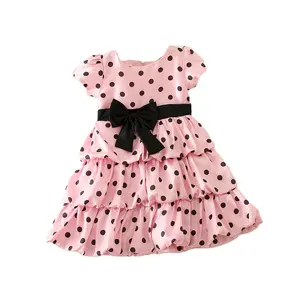 Smooth Little Children's Dress Princess Summer Wave Dot Short Sleeve Cute Girl Dress Pink Lace Girl Birthday Party Dress