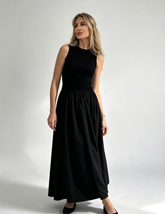 Robe longue en maille noire style Hepburn vintage en polyester pour femme, nouvelle robe de soirée cintrée à la taille coupe trapèze européenne et américaine - Product Image 1