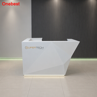Bureau de réception d'entreprise en forme de L, design diamant, mobilier de salon unique avec LED