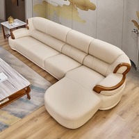 Sofá de Cuero Ujinwood al por Mayor, Combinación de Madera Maciza, Tamaño para Apartamento, Sala de Estar de Lujo, Muebles de Sofá de Lujo Ligero