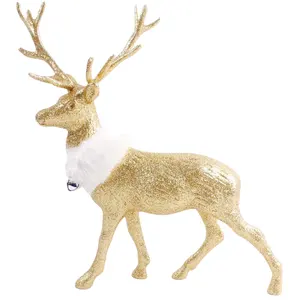 Statue de renne sur pied en plastique avec écharpe en diamant, décoration de Table maison, Sculpture de cerf, pour sol de noël