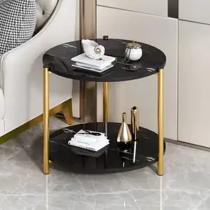 Furnitur ruang tamu meja kopi kayu mewah atau berbagai bahan Top tekstur marmer besi tempa logam Modern rumah sumber