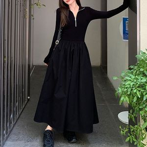 Black Knit Midi <b>Dress</b> Women <b>Elastic</b> Waist Polo Neck Zipper Solid Color Polyester Autumn Winter 2025 High End Slim Fit - Product Image 4