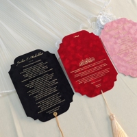Carte de menu de mariage personnalisée en velours de luxe avec impression dorée et pompon, options multicolores, décoration de table de banquet de mariage