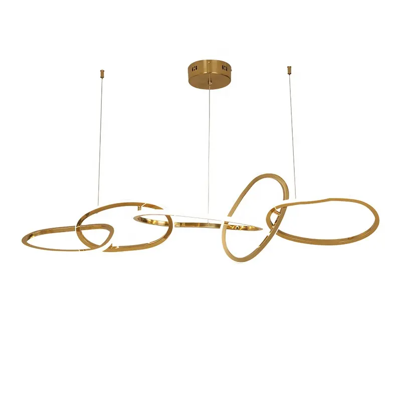 Keli Dimbare Ondersteuning Roestvrijstalen Cirkel Hangende Gouden Ringen Acryl Opknoping Led Hanglamp