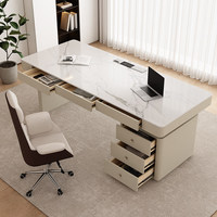 Bureau d'ordinateur Cokovo Commercial en pierre, style crème, moderne et simple, avec plateau en dalle de roche, pour le travail, le stockage, la beauté médicale et la consultation, garantie 3 ans
