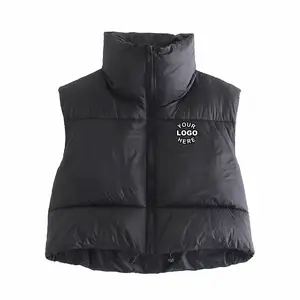 Custom 2022 sleeveless bubble quilted jacket coats stand collar cropped puffer vest for women