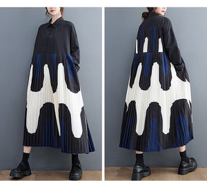 Boutique 2025 automne nouveau littéraire lâche mince imprimé panneau longueur moyenne robe chemise pour femmes - Product Image 6