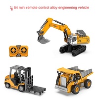 Mini camion de chantier RC 1/64 en métal avec remorque, camion à benne basculante télécommandé, excavatrice électrique, chariot élévateur