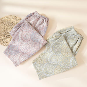 <span class=keywords><strong>Pantalon</strong></span> de pyjama jacquard en coton et <span class=keywords><strong>lin</strong></span> pour femme, nouvelle collection printemps/été, motif fleur de pommier, coupe ample, style décontracté - Product Image 2