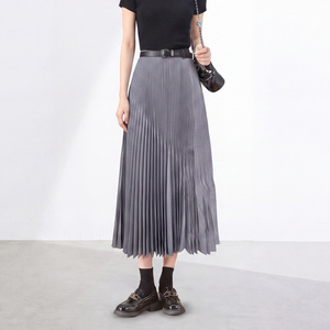Falda Midi Plisada de Satén Casual para Mujer, Nueva, Cintura Impero, Forro Transpirable, Estilo Miyake Plisado, Ligera y Elegante, para Todas las Temporadas - Product Image 1