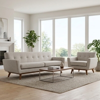 Kingfun Ensemble Canapé Deux Places 65 pouces avec Ottoman et Table Basse, Style Moderne avec Rangement, Capitonnage Boutonné, Pieds en Bois, pour Salon